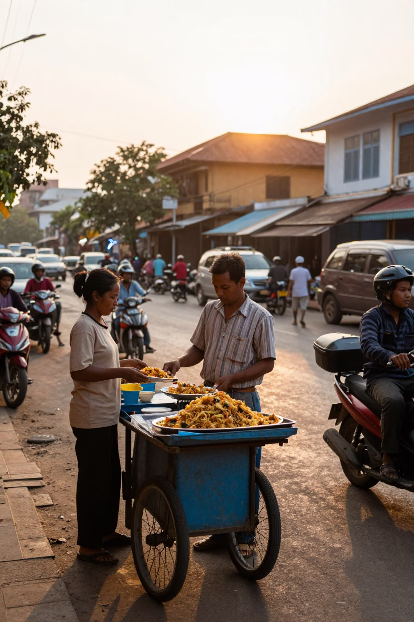 Street Life just after sunrise in Phnom Penh in in Phnom Penh, Cambodia