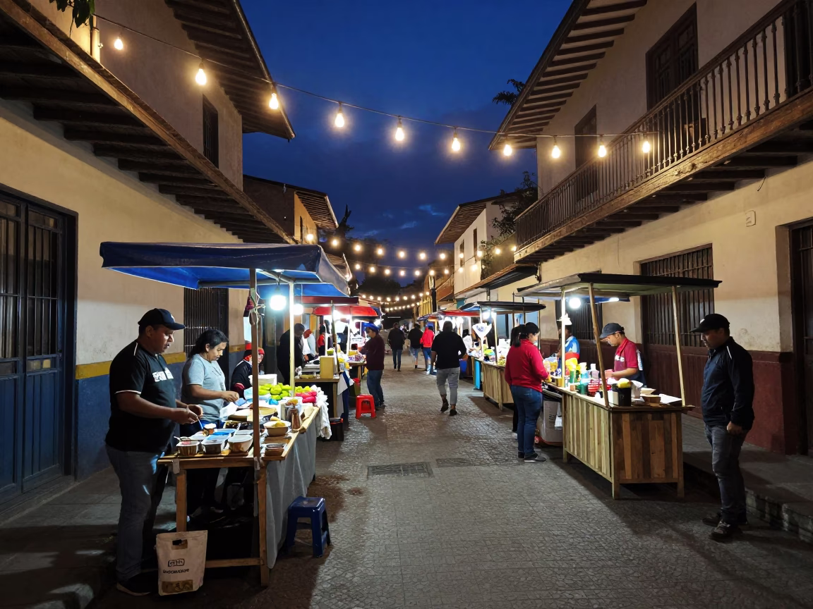 Street Market at The Predawn Darkness Light in Medellin in in Medellin, Colombia