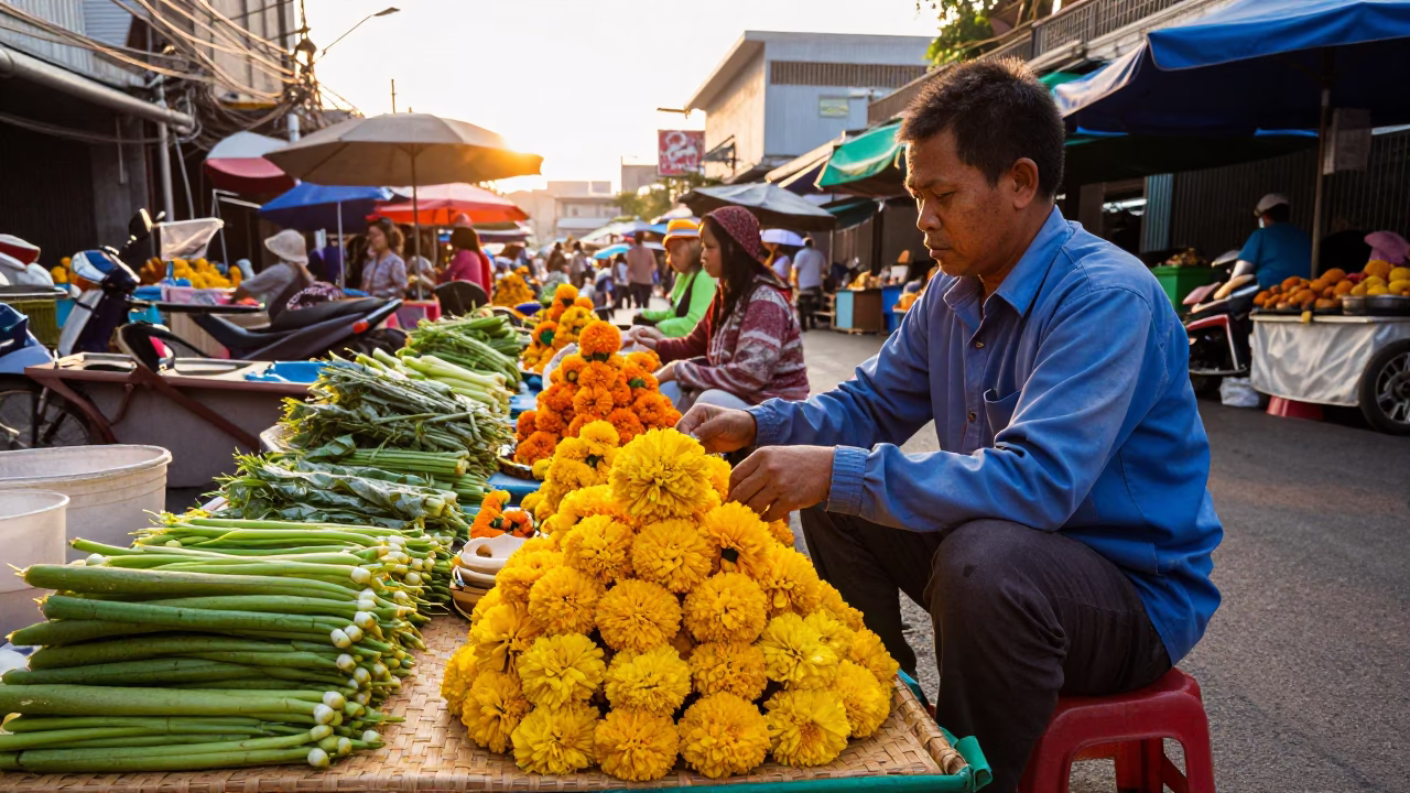 Street Market in Bangkok at Golden Hour in in Bangkok, Thailand