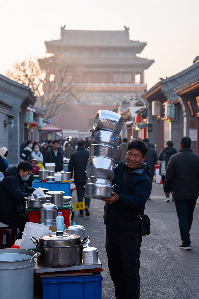 Street Market in Beijing at First Light Of Dawn in in Beijing, China