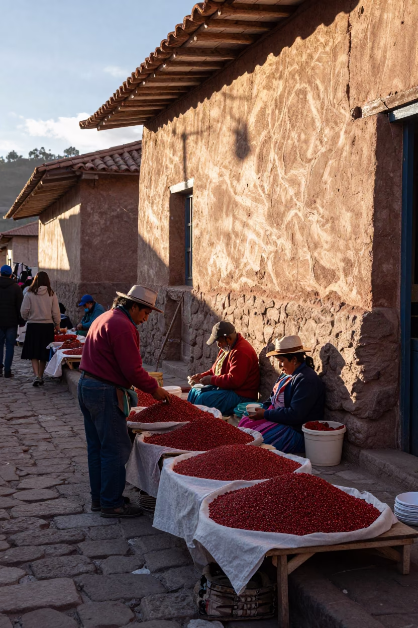 Street Market in Cusco at As First Light Reaches The Scene in in Cusco, Peru