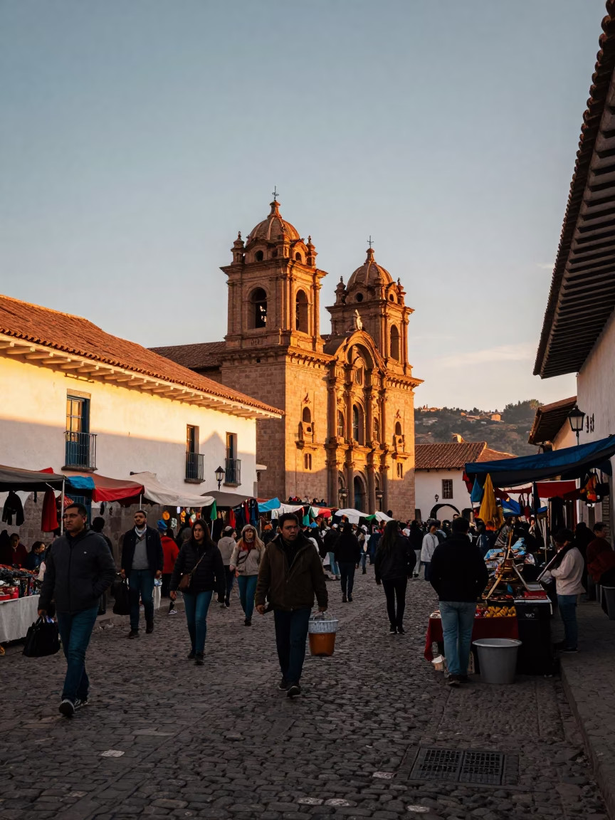 Street Market in Cusco at Golden Hour in in Cusco, Peru