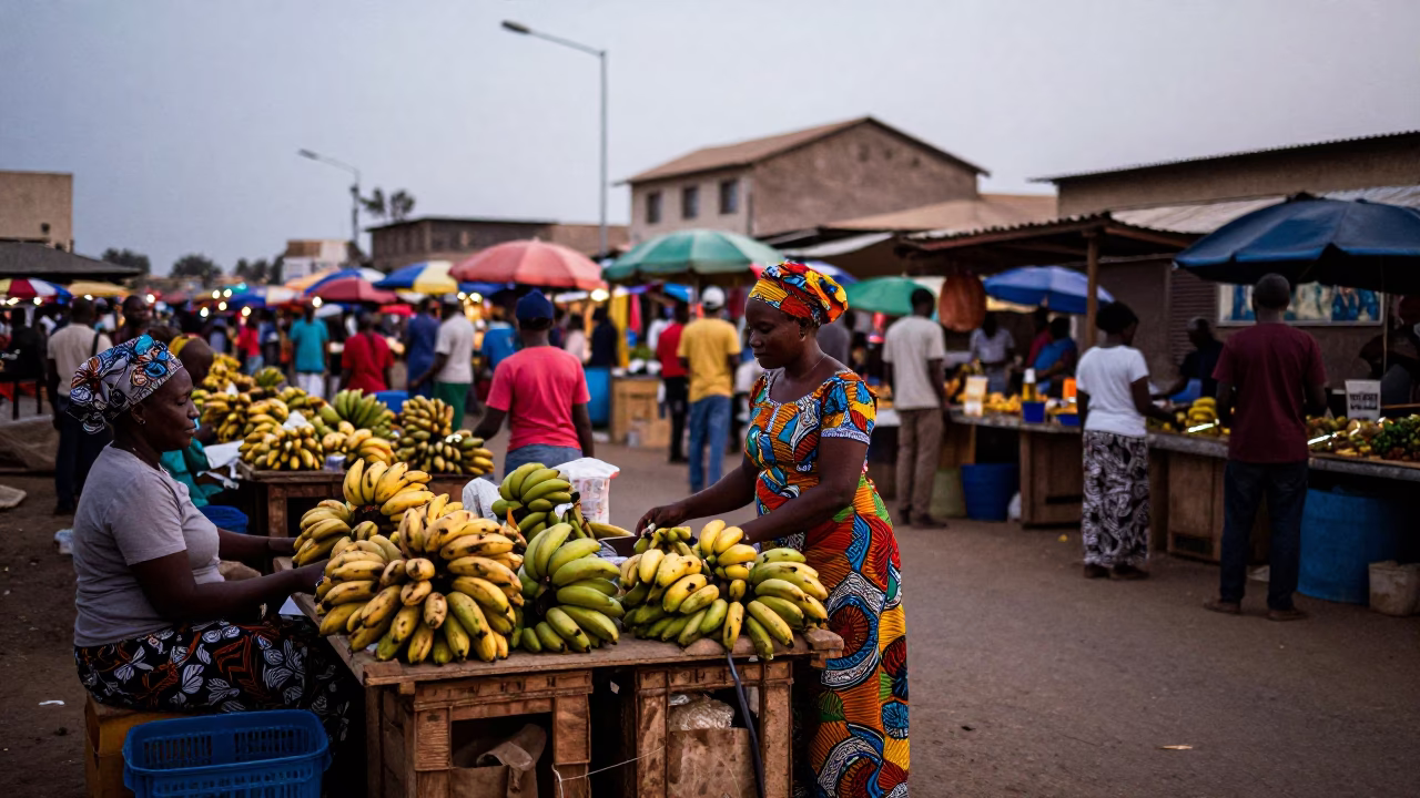 Street Market in Dakar at Twilight in in Dakar, Senegal