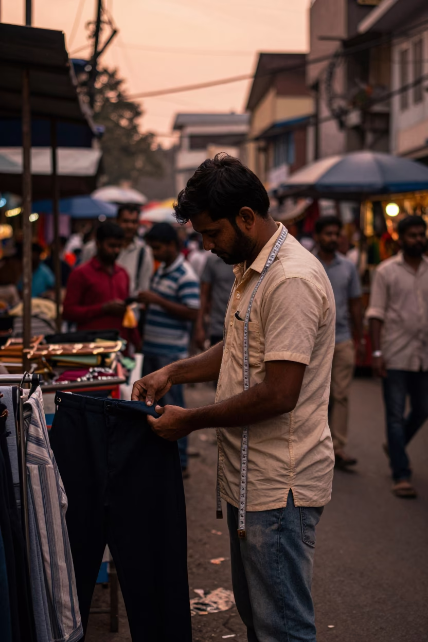 Street Market in Kolkata at Copper-toned Light Before Dusk in in Kolkata, India