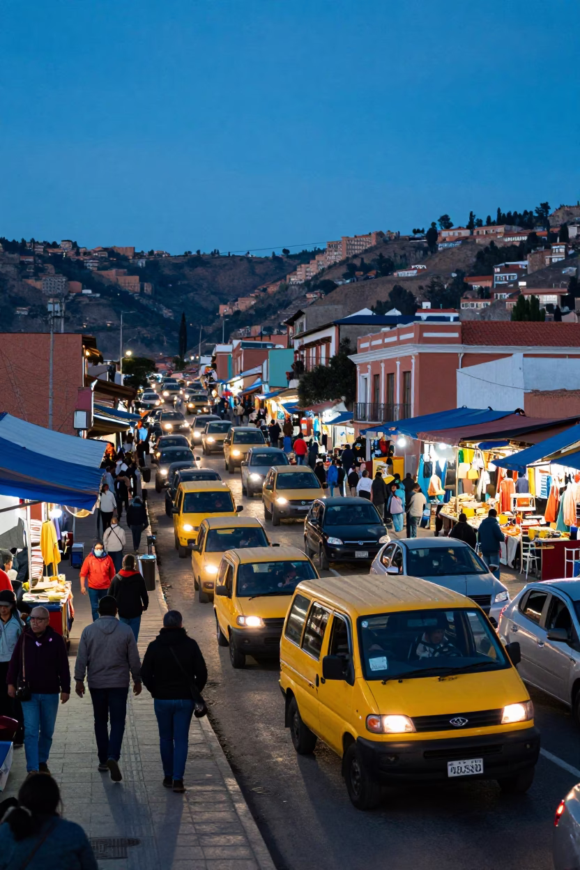 Street Market in La Paz at Blue Hour in in La Paz, Bolivia