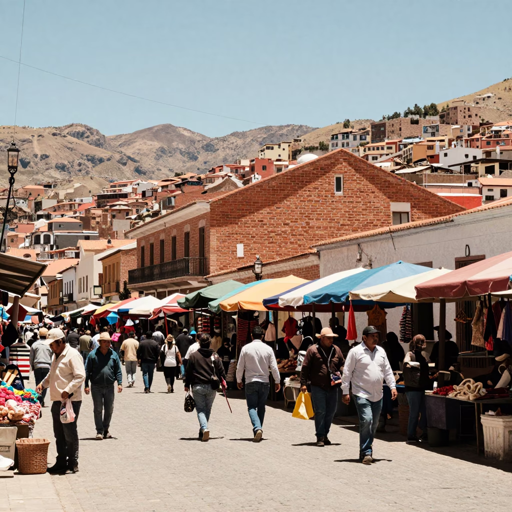 Street Market in La Paz at The Flat Glare Of Noon Light in in La Paz, Bolivia
