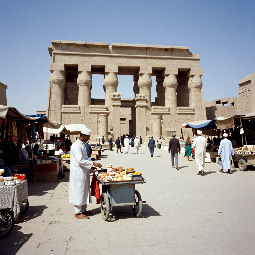 Street Market in Luxor at The Flat Glare Of Noon Light in in Luxor, Egypt