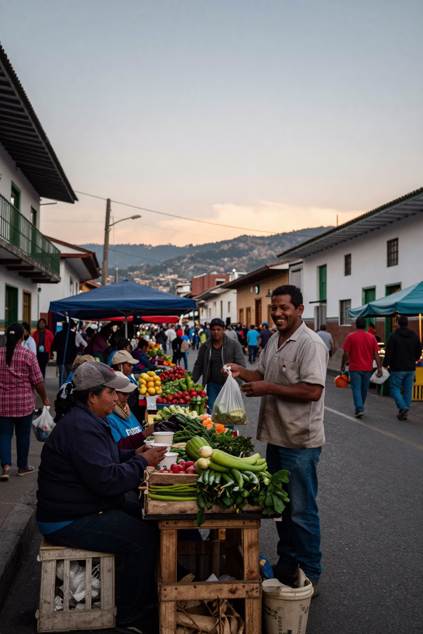 Street Market in Medellin at First Light Of Dawn in in Medellin, Colombia