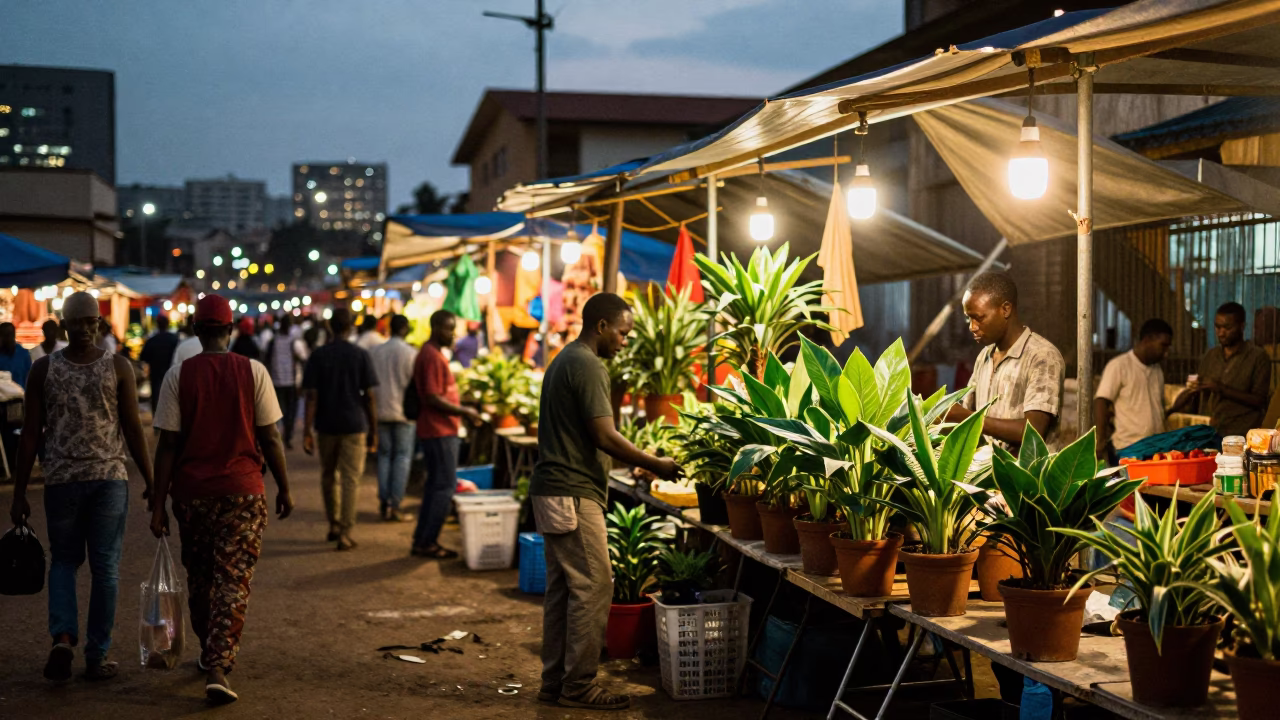 Street Market in Nairobi at As City Lights Begin To Glow in in Nairobi, Kenya