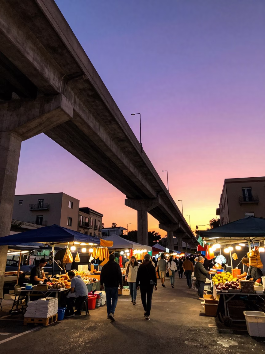 Street Market in Naples at Sunset Light in in Naples, Italy