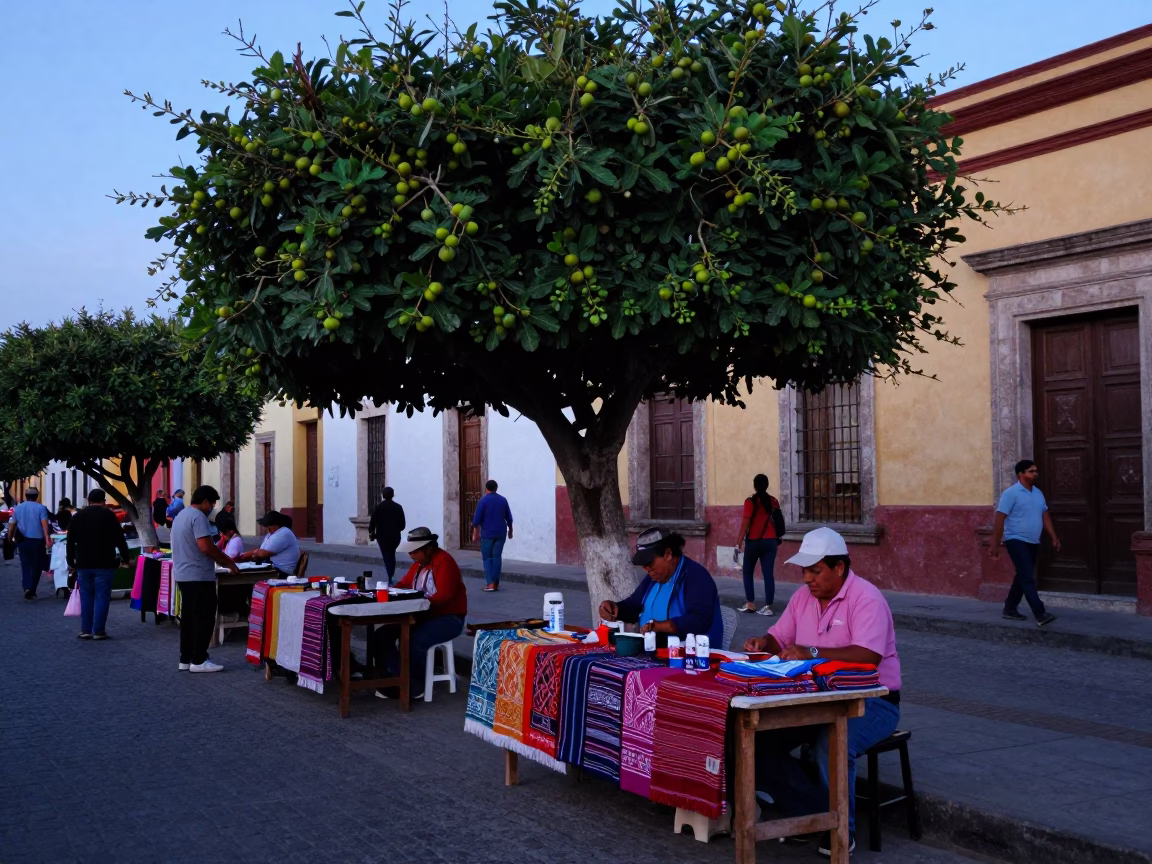 Street Market in Oaxaca at Nautical Dawn Light in in Oaxaca, Mexico