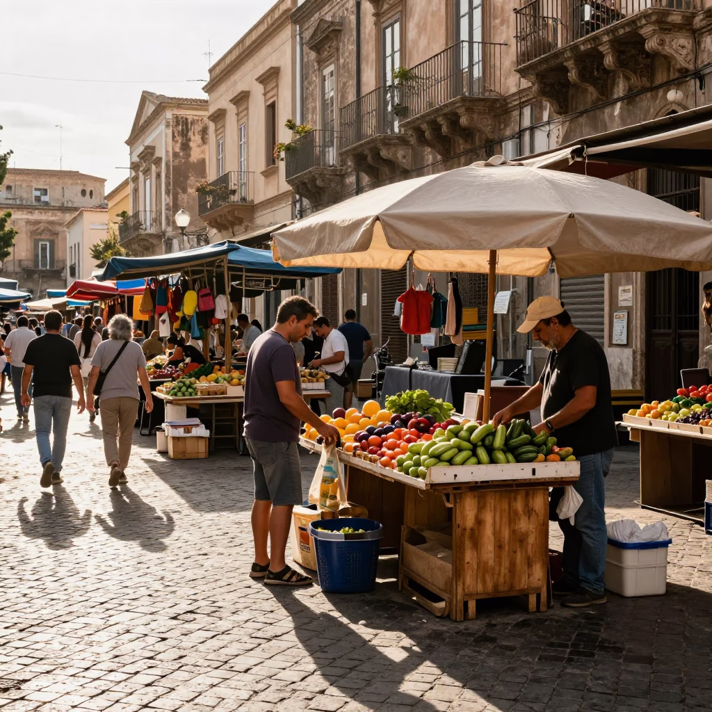 Street Market in Palermo at Clear Late-afternoon Light in in Palermo, Italy