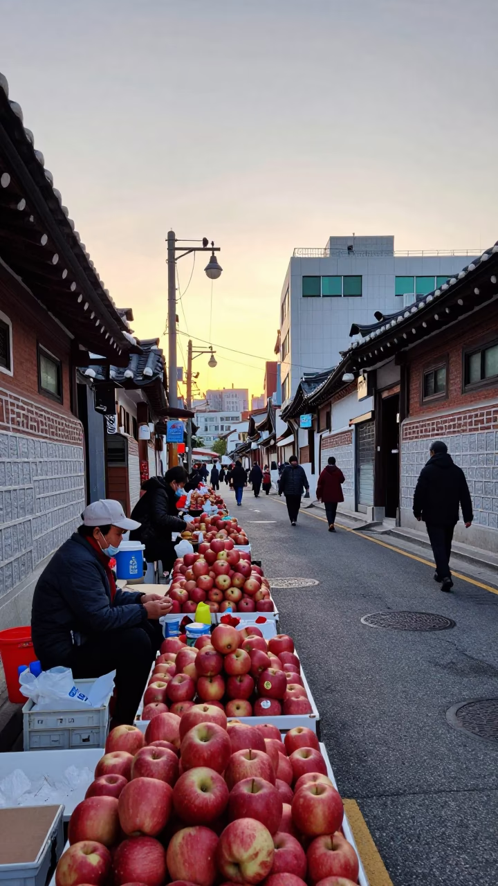 Street Market in Seoul at First Light Of Dawn in in Seoul, South Korea