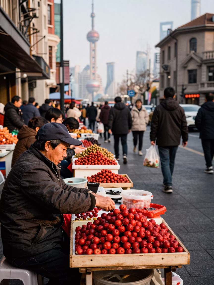 Street Market in Shanghai at The Early Afternoon Light in in Shanghai, China