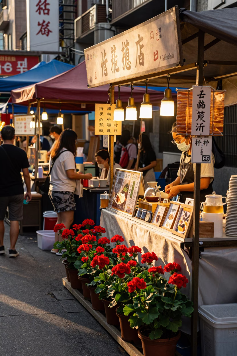 Street Market in Taipei at Honeyed Evening Light in in Taipei, Taiwan