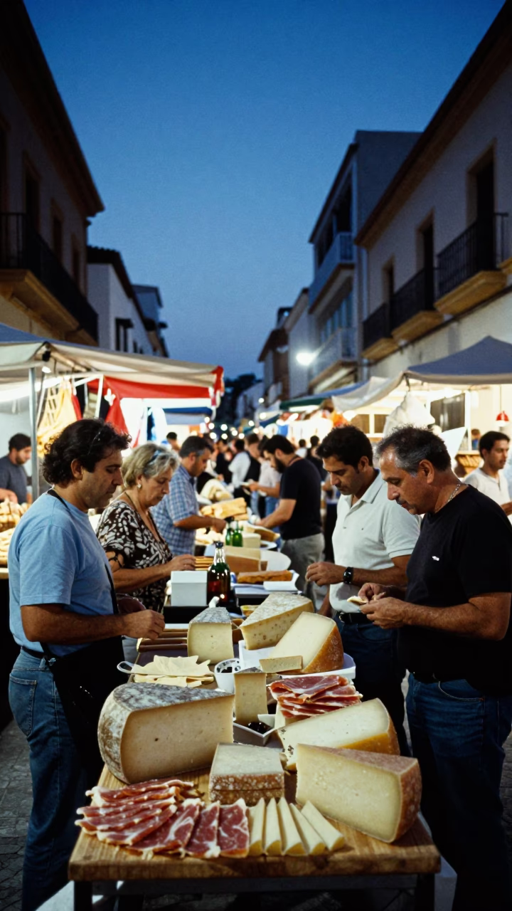 Street Market in Valencia at The Last Blue Light Of Evening in in Valencia, Spain