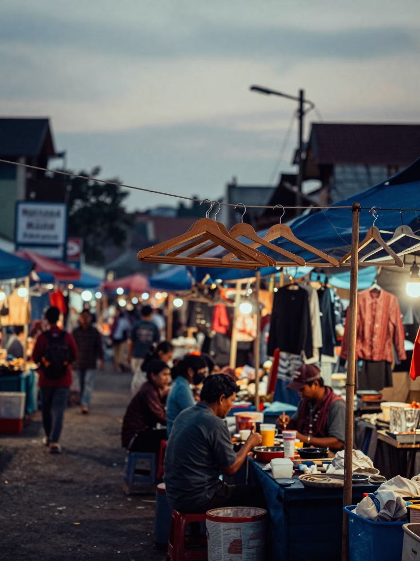 Street Market in Yogyakarta at Nautical Dawn Light in in Yogyakarta, Indonesia