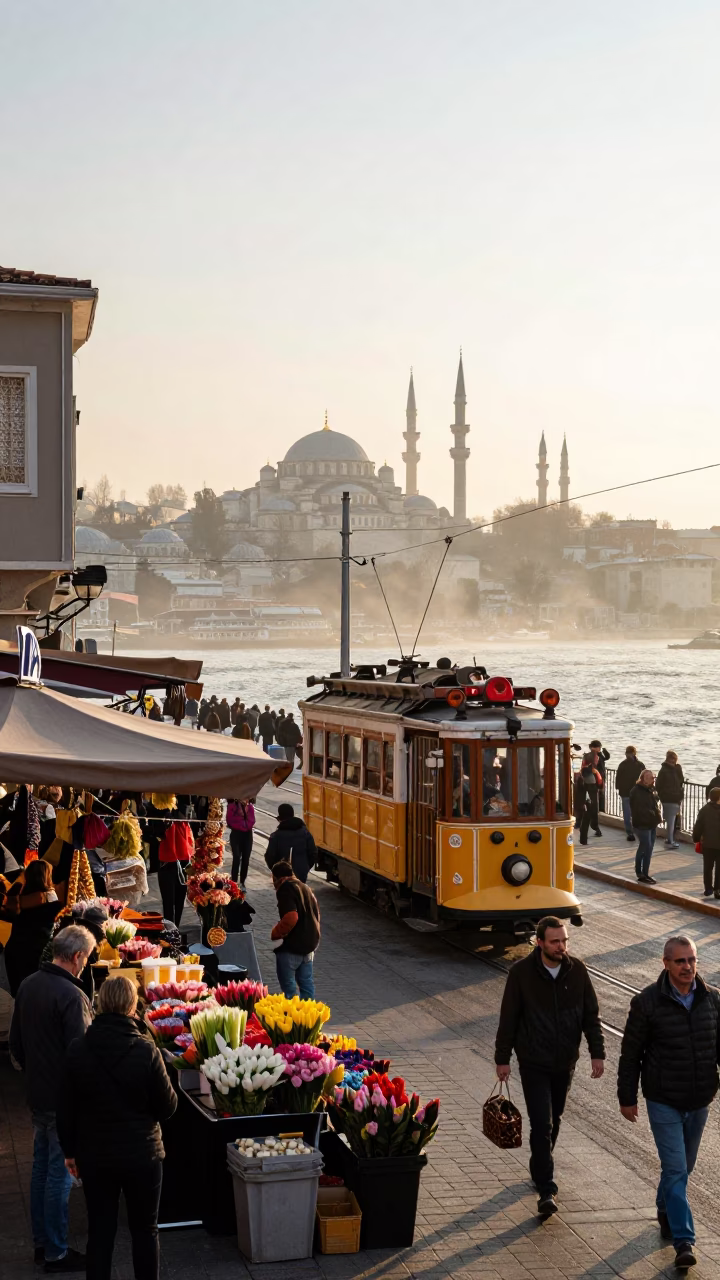 Street Market just after sunrise in Istanbul in in Istanbul, Turkey