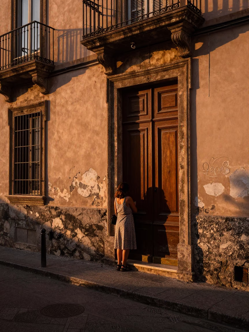 Street Moment at Copper-toned Light Before Dusk in Palermo in in Palermo, Italy