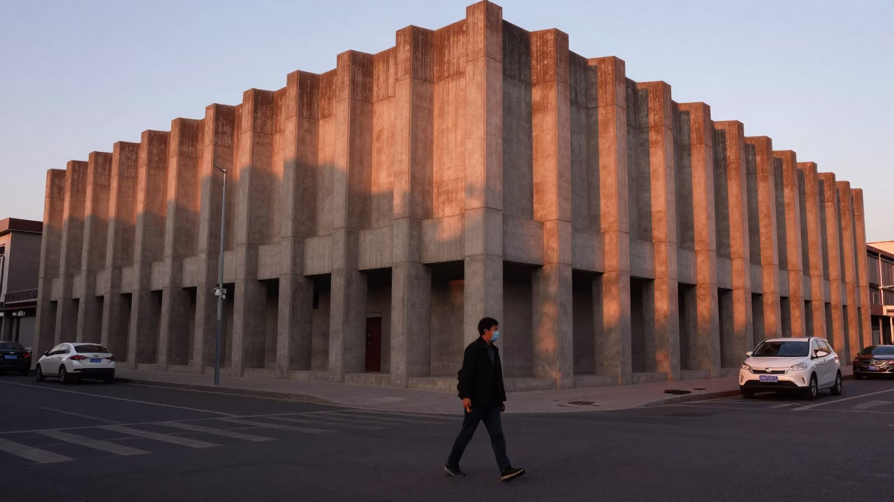 Street Moment in Beijing at Copper-toned Light Before Dusk in in Beijing, China