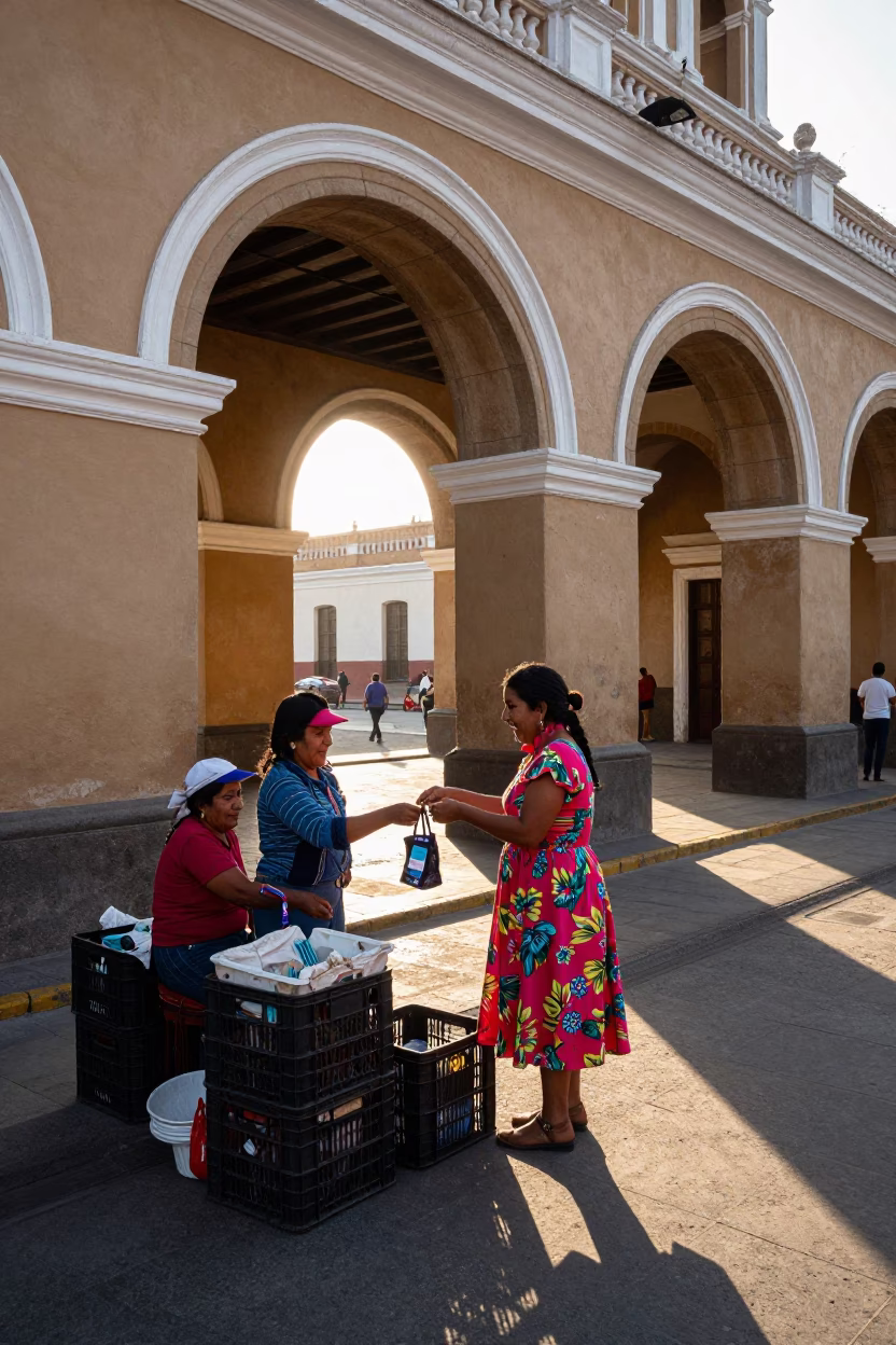 Street Morning in Lima at As First Light Reaches The Scene in in Lima, Peru