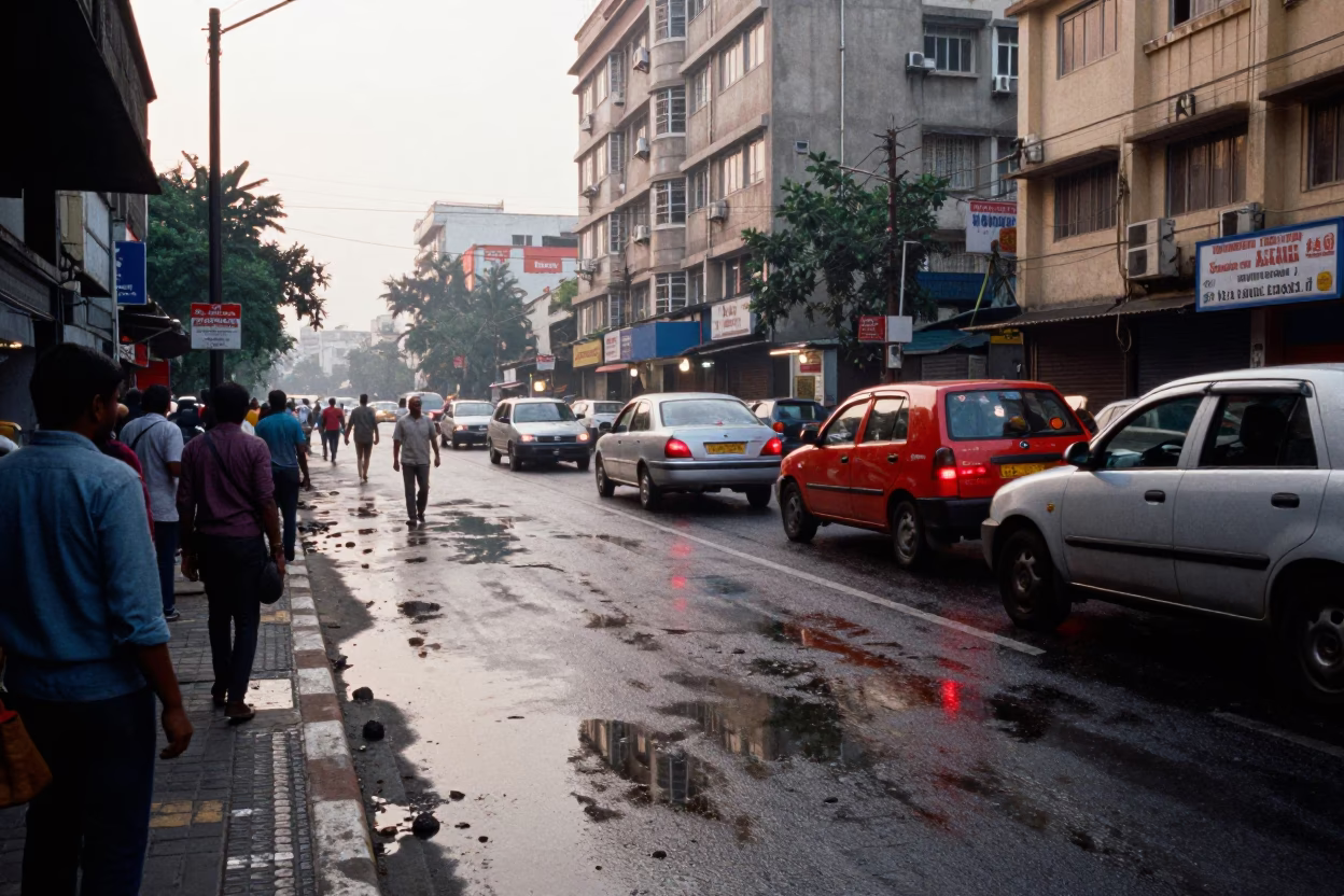 Street Morning just after sunrise in Mumbai in in Mumbai, India