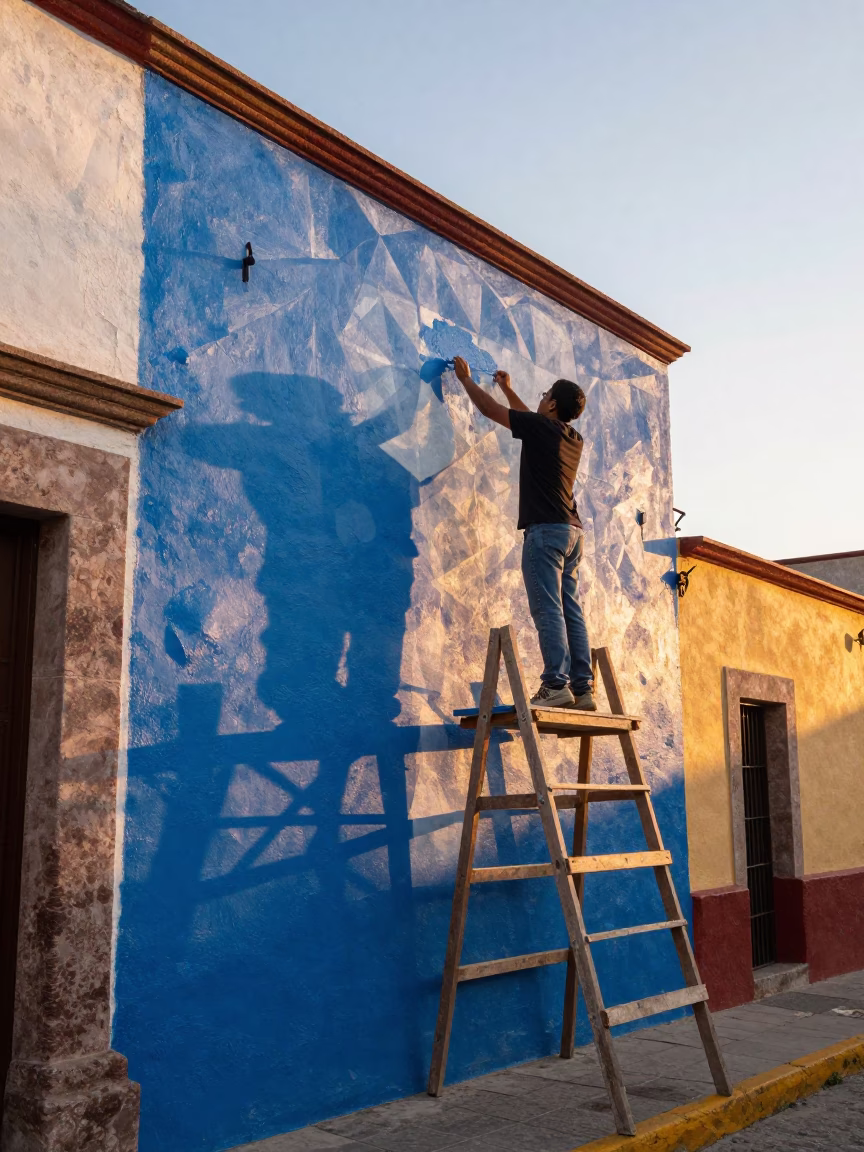 Street Mural Painting in Guadalajara Mexico During Golden Hour Sunset Light in in Guadalajara, Mexico