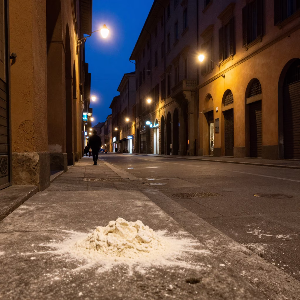 Street Night after dark in Bologna in in Bologna, Italy