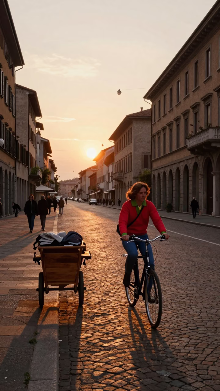 Street Photography at As The Sun Drops Toward The Horizon in Milan in in Milan, Italy