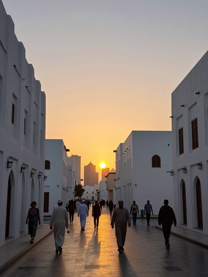 Street Photography at As The Sun Drops Toward The Horizon in Muscat in in Muscat, Oman