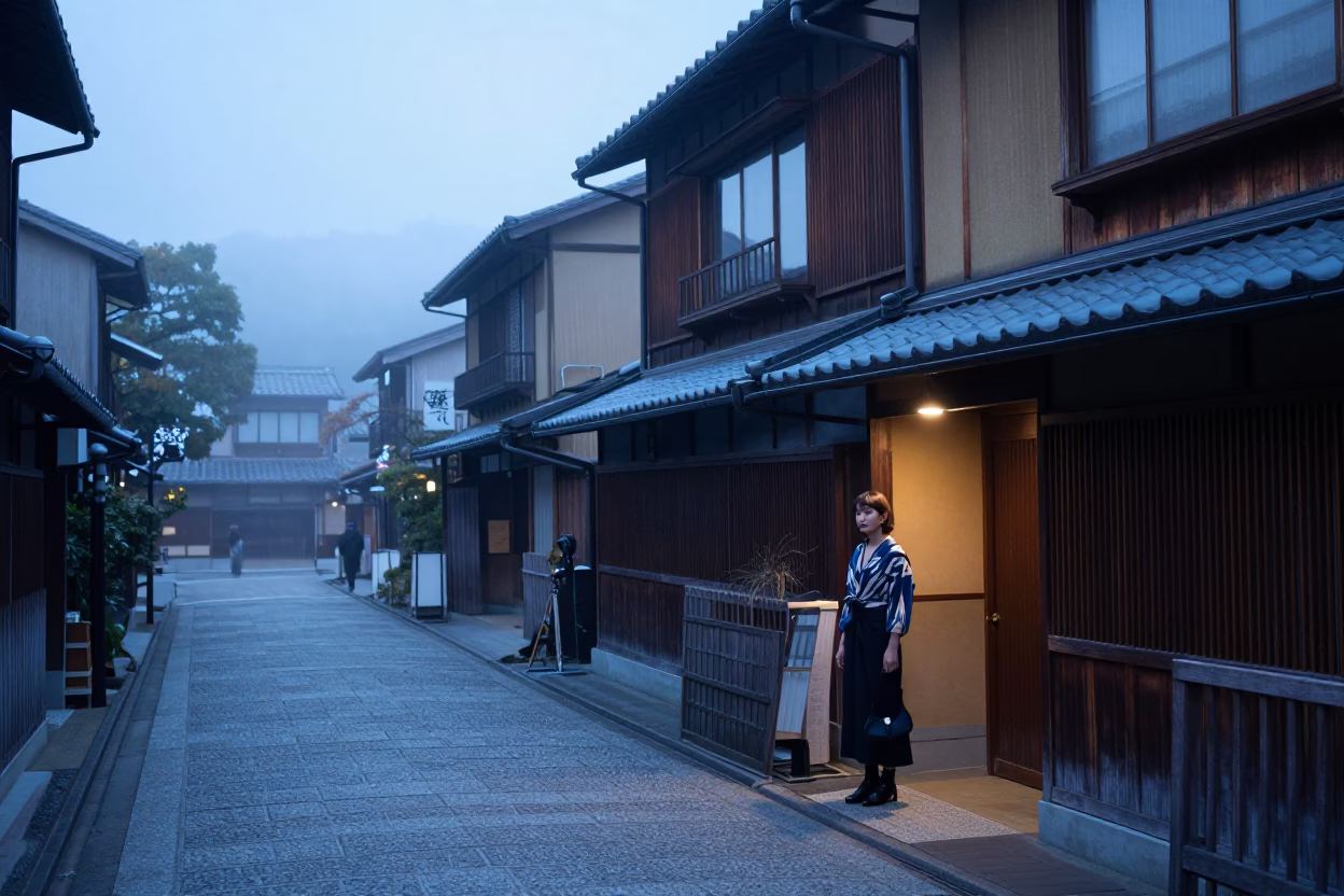 Street Photography at Nautical Dawn Light in Kyoto in in Kyoto, Japan