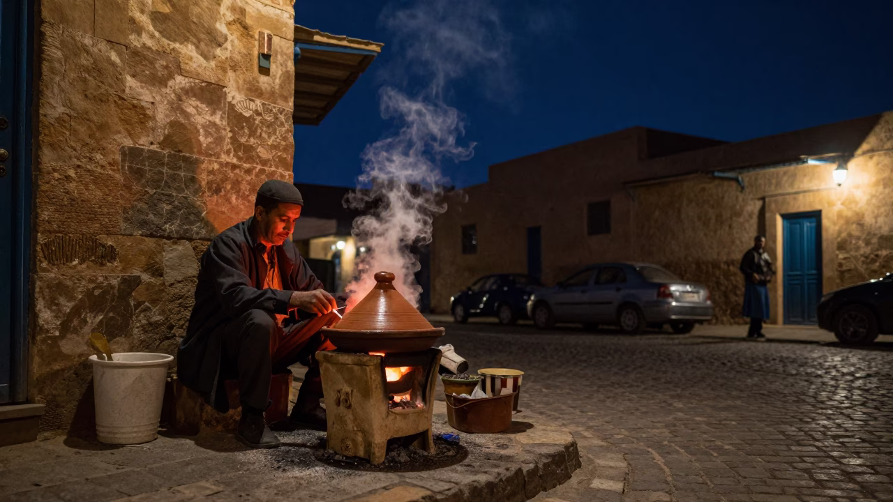 Street Photography at The Deepest Night Sky Light in Fez in in Fez, Morocco