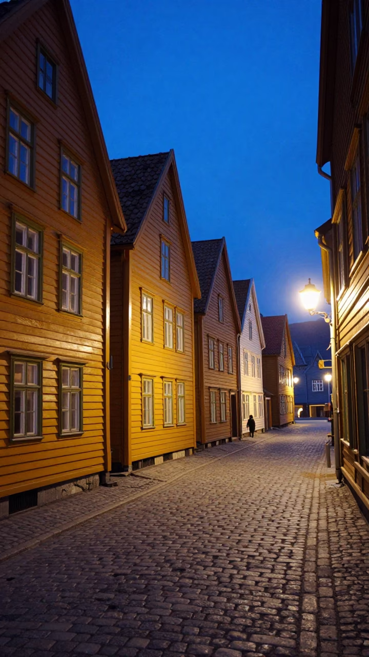 Street Photography in Bergen at The Last Blue Light Of Evening in in Bergen, Norway
