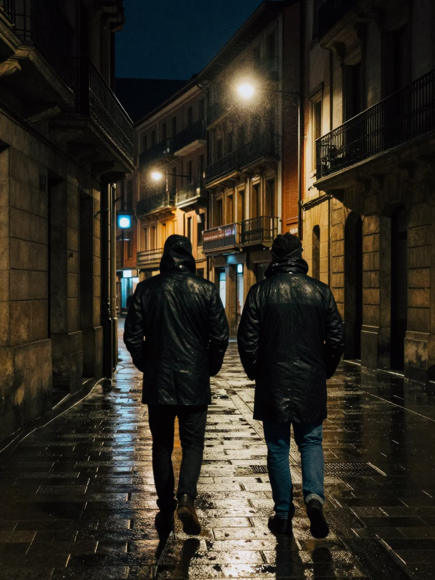 Street Photography in Bilbao at Late At Night Light in in Bilbao, Spain