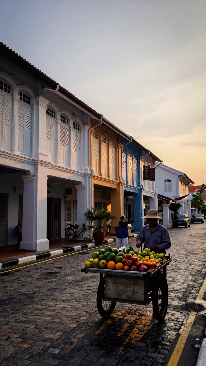 Street Photography in George Town at Nautical Dawn Light in in George Town, Malaysia