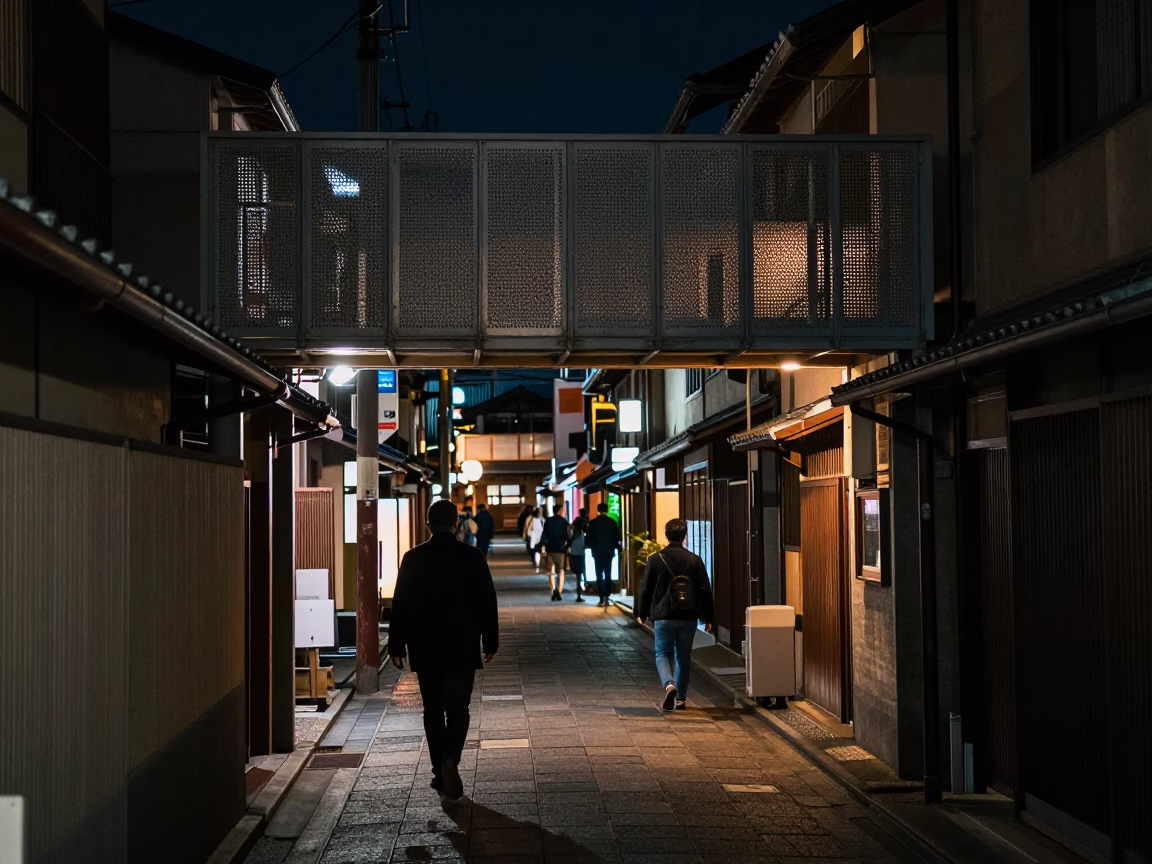 Street Photography in Kyoto at Deep In The Night Light in in Kyoto, Japan