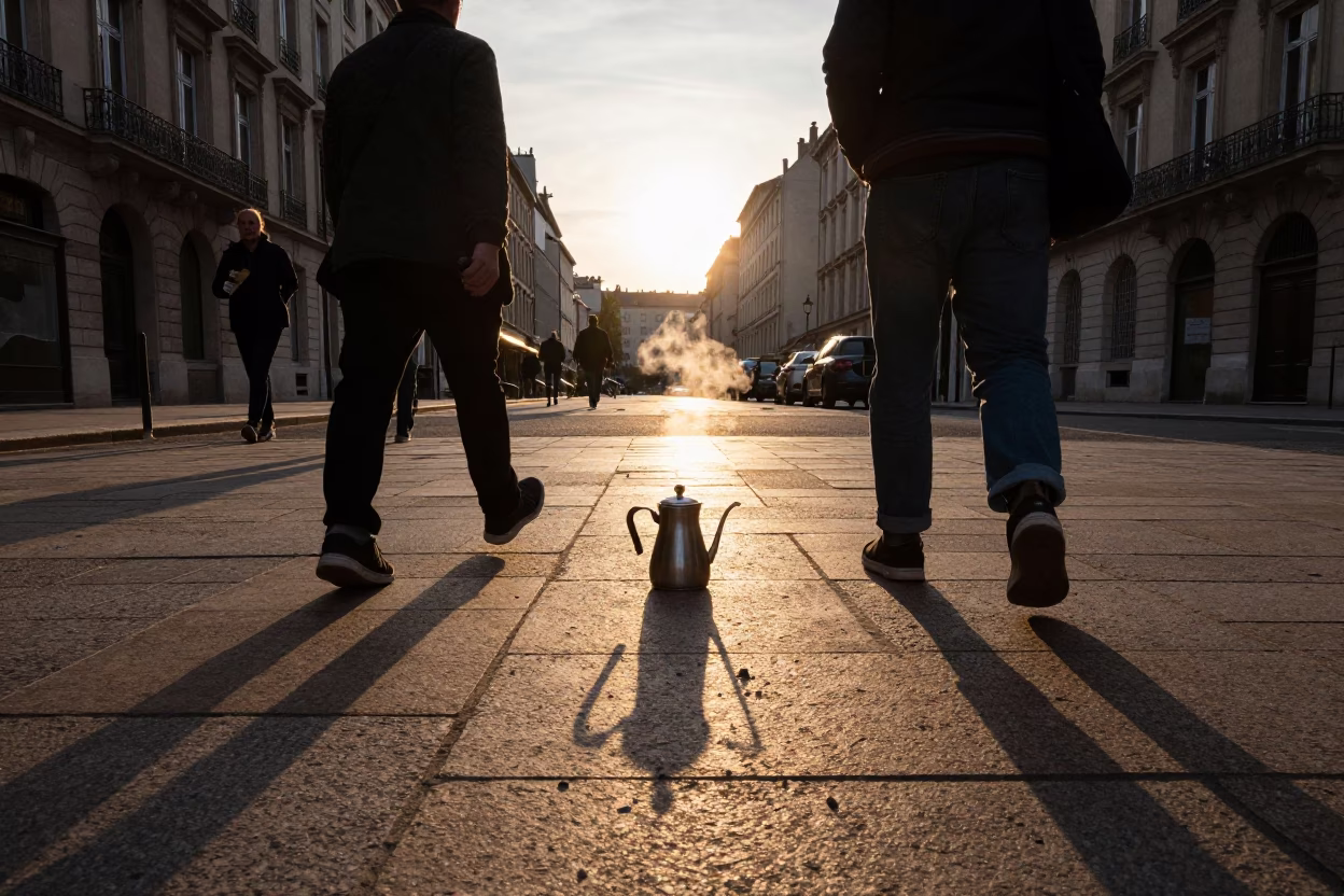 Street Photography in Lyon at As The Sun Drops Toward The Horizon in in Lyon, France