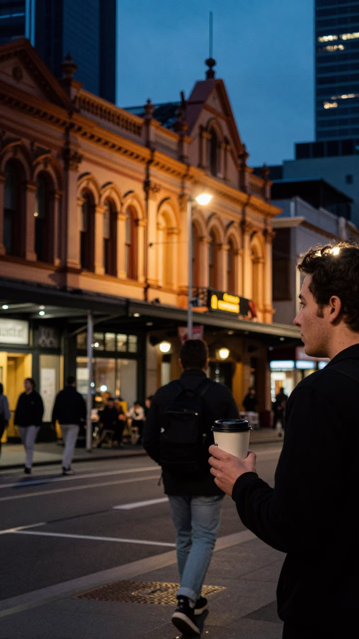 Street Photography in Melbourne at Twilight in in Melbourne, Victoria, Australia