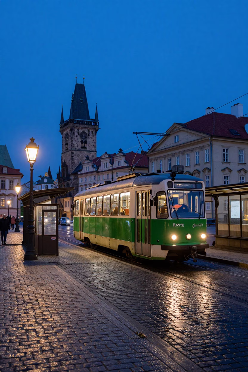 Street Photography in Prague at The Still Hours Before Dawn Light in in Prague, Czech Republic
