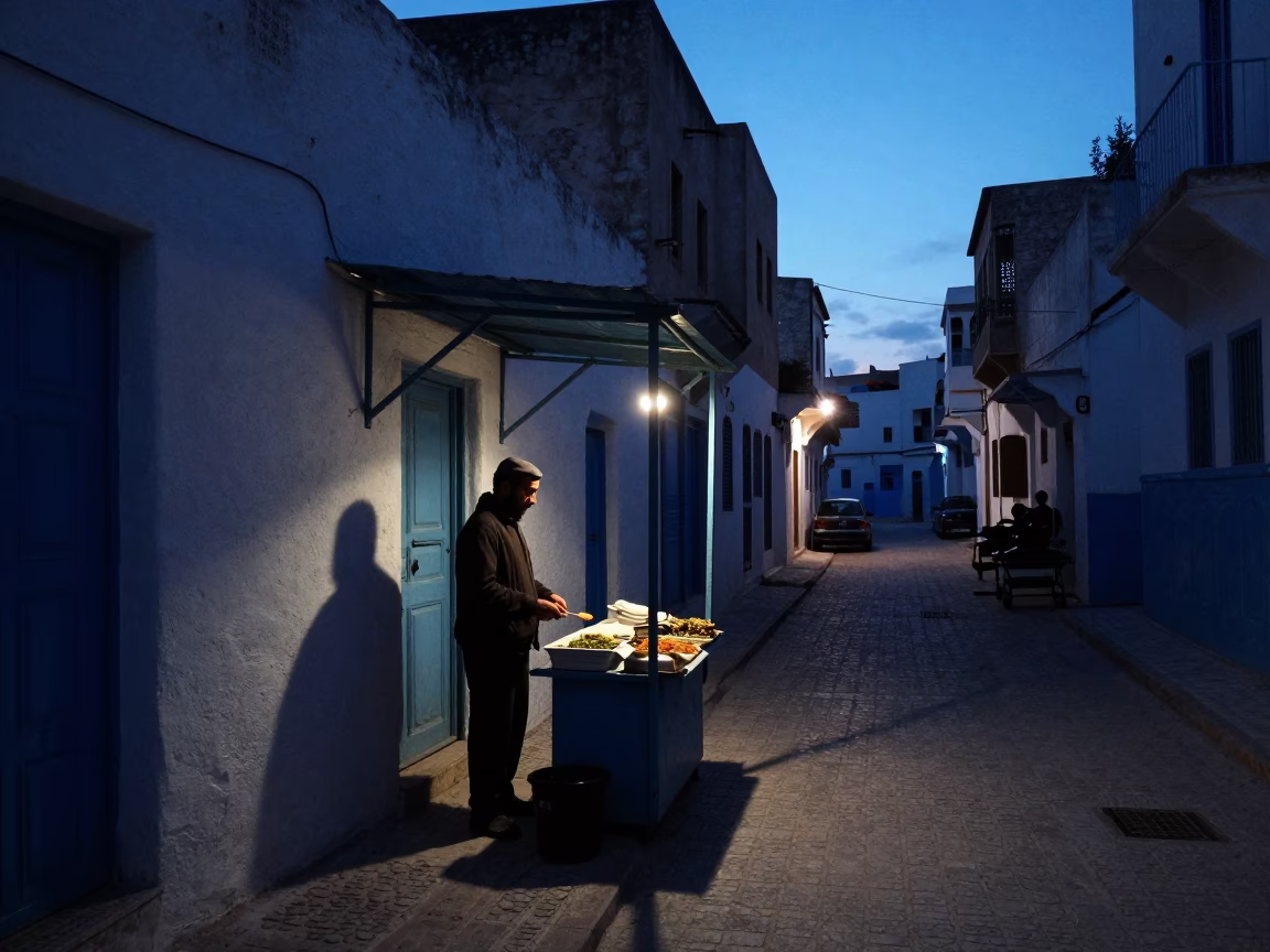 Street Photography in Tunis at Blue Hour in in Tunis, Tunisia