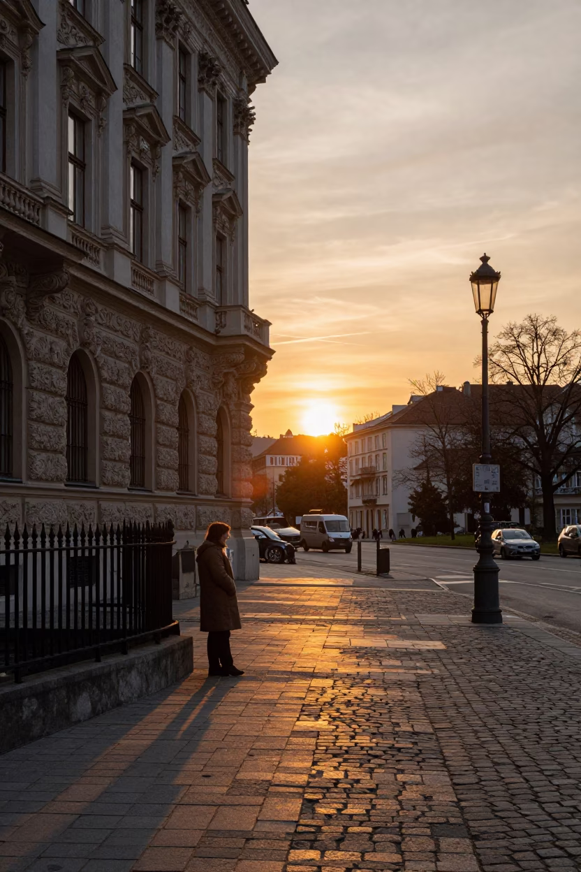 Street Photography in Vienna at As The Sun Drops Toward The Horizon in in Vienna, Austria