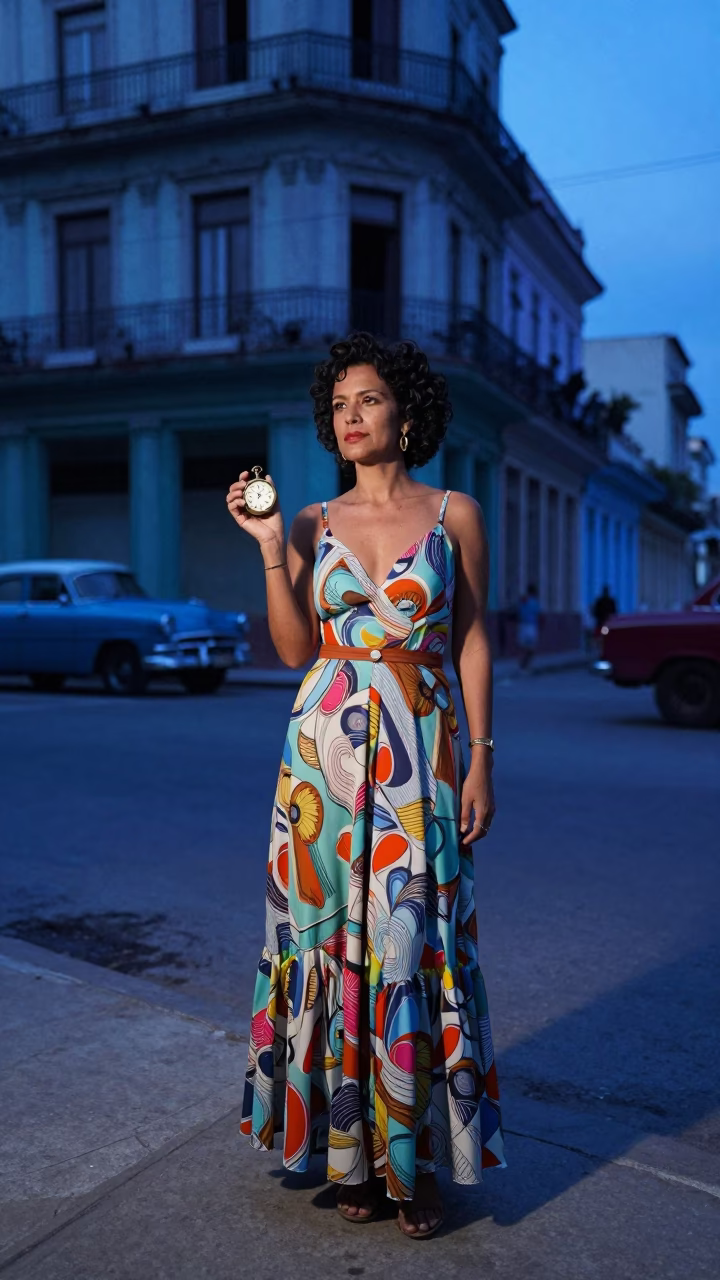Street Portrait in Havana at The Last Blue Light Of Evening in in Havana, Cuba