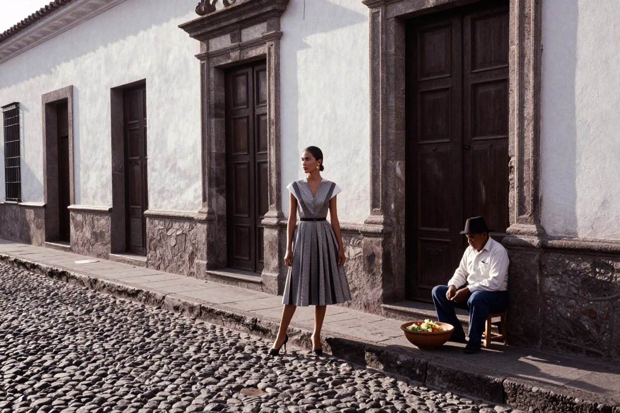 Street Portrait in Quito at As First Light Reaches The Scene in in Quito, Ecuador