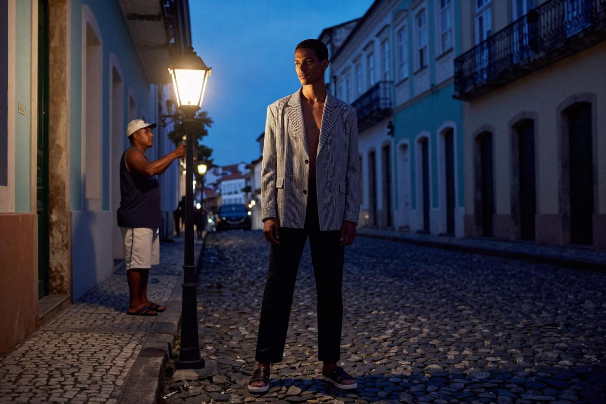 Street Portrait in Salvador at Blue Hour in in Salvador, Brazil