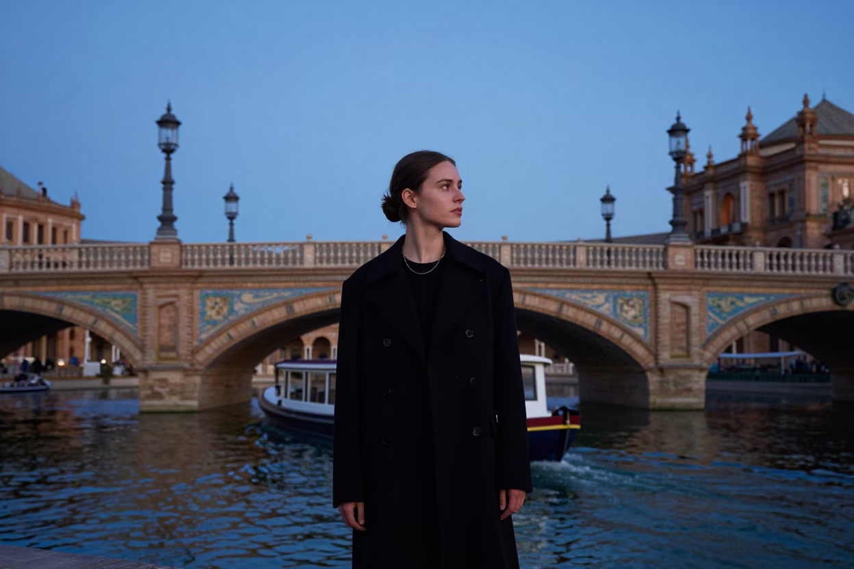 Street Portrait in Seville at Blue Hour in in Seville, Spain
