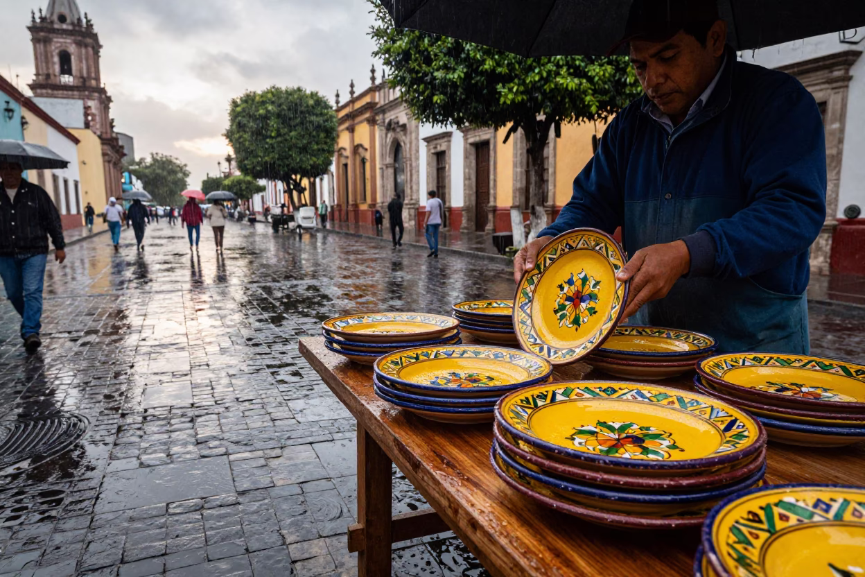 Street Rain in Merida at First Light in in Merida, Mexico