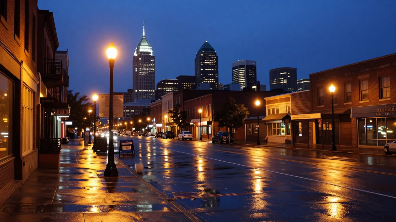 Street Reflections in Philadelphia at Indigo Twilight After Sunset in in Philadelphia, Pennsylvania, United States