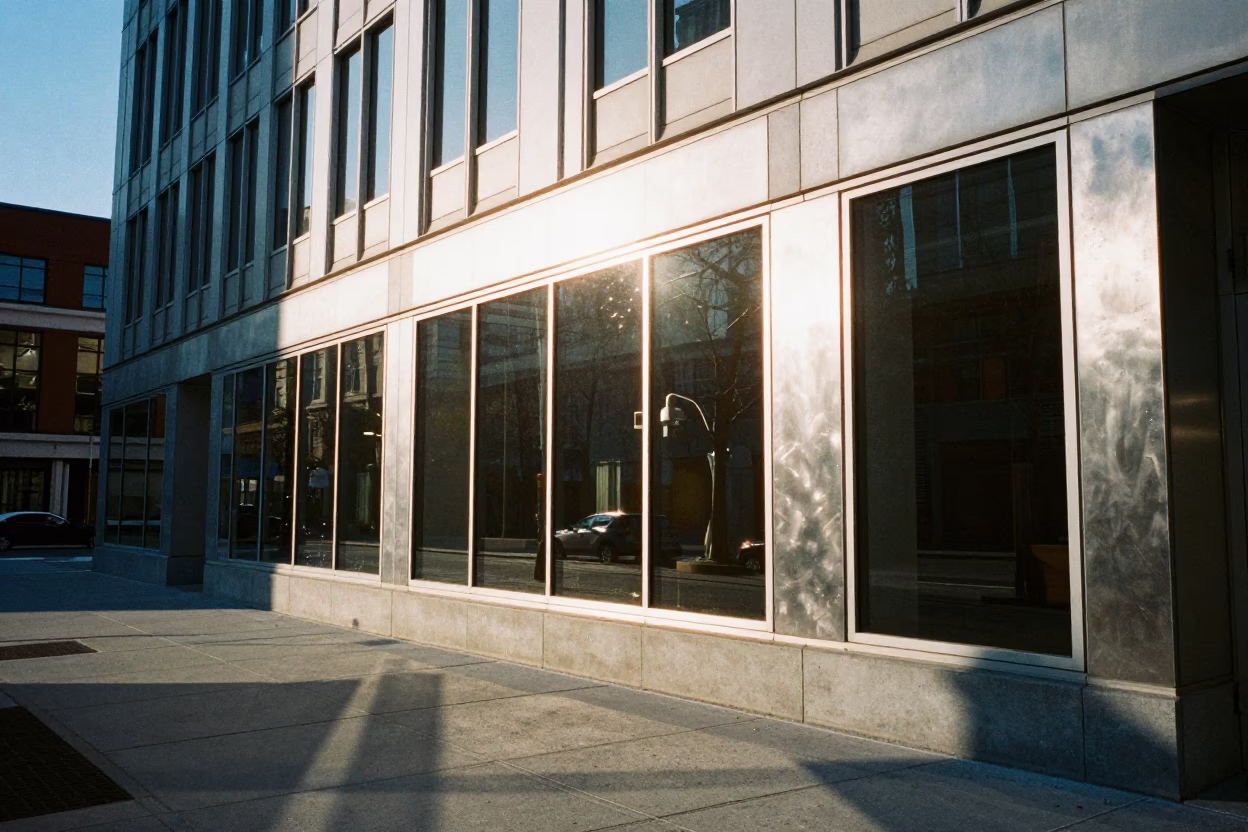 Street Reflections in Toronto at Clear Late-afternoon Light in in Toronto, Ontario, Canada