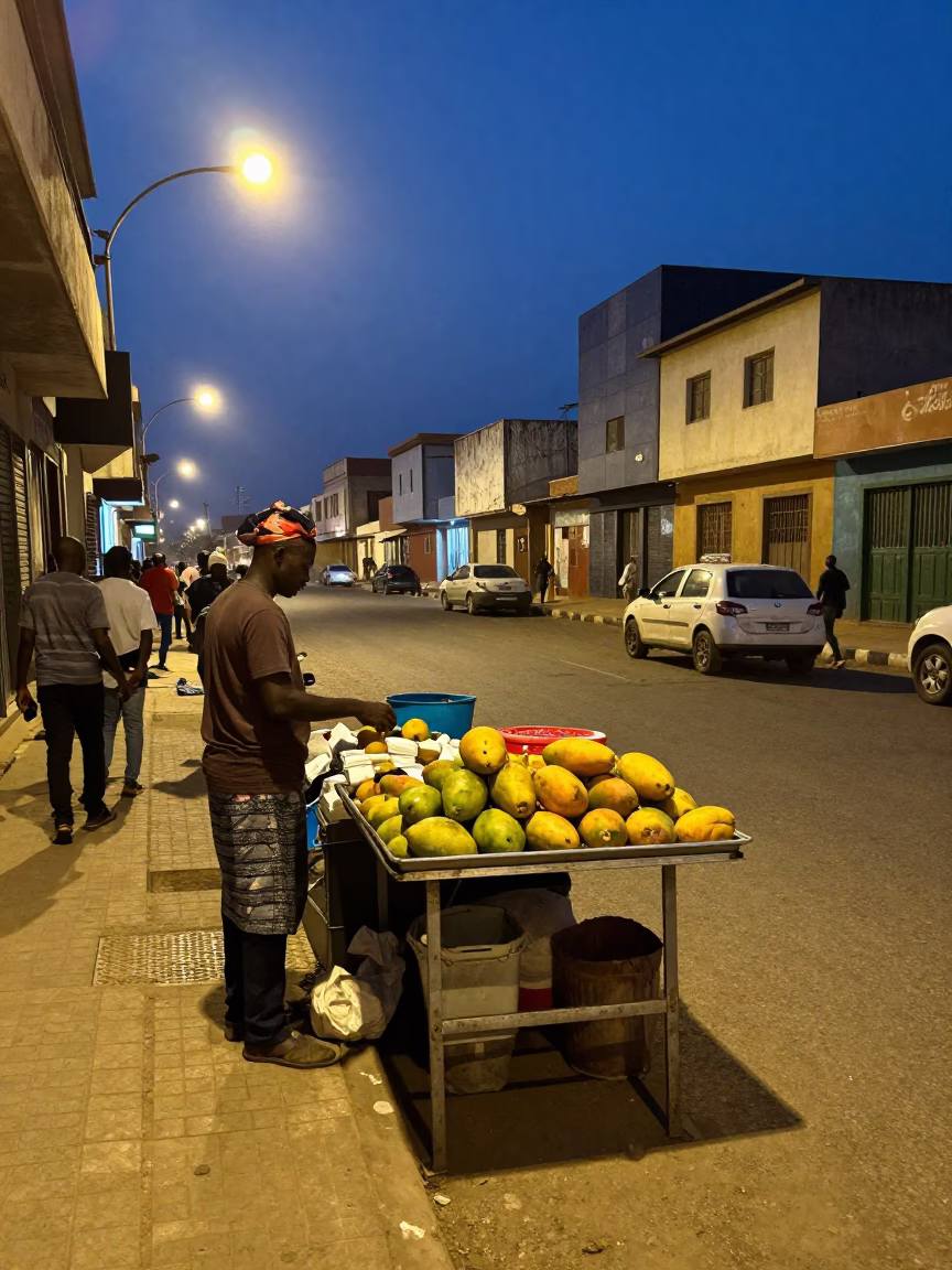 Street Scene after dark in Dakar in in Dakar, Senegal