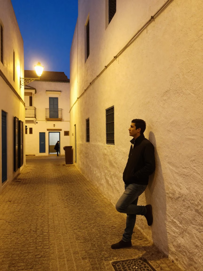 Street Scene after dark in Essaouira in in Essaouira, Morocco